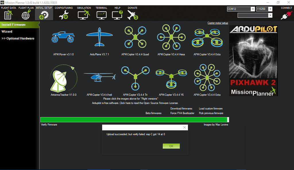 APM 2.5.2 firmware verification error Plane 3.3 ArduPilot