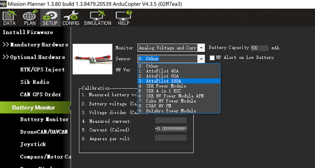 How to setup battery monitor for KAKUTE F7 AIO Copter 4.3 ArduPilot