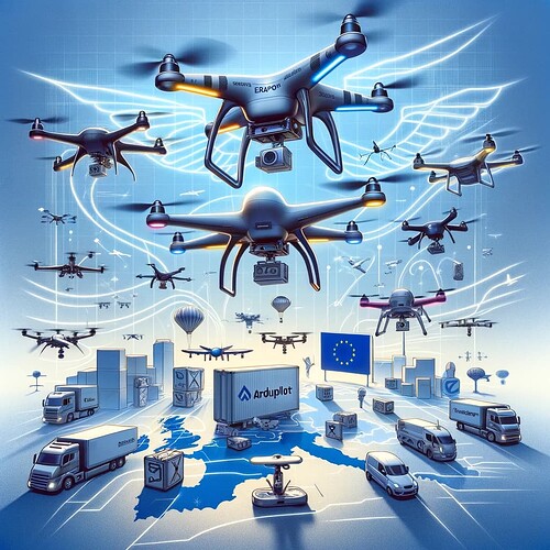 DALL·E 2024-01-20 10.07.09 - A conceptual illustration representing the European Union Aviation Safety Agency's (EASA) survey for unmanned aircraft system (UAS) manufacturers, wit