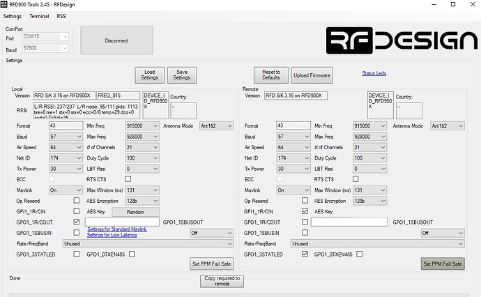 RFD900 settings