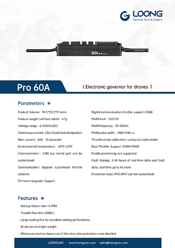 Electronic governor for drones Pro 60A_Product Information_00