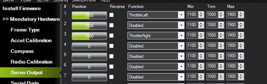 Arduboat throttle left and right not showing movement in servo output ...