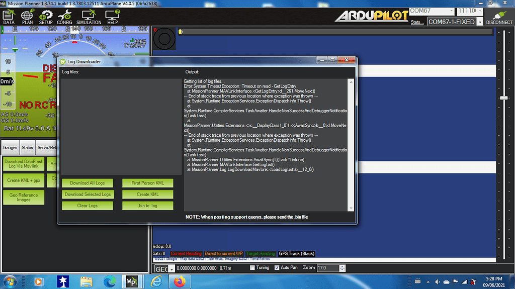 Error when downloading DF log in MP Mission Planner ArduPilot
