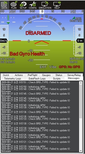 CHECK_BRD_TYPE_FAILED TO UPDATE IO FIRMWARE and BAD GYRO HEALTH