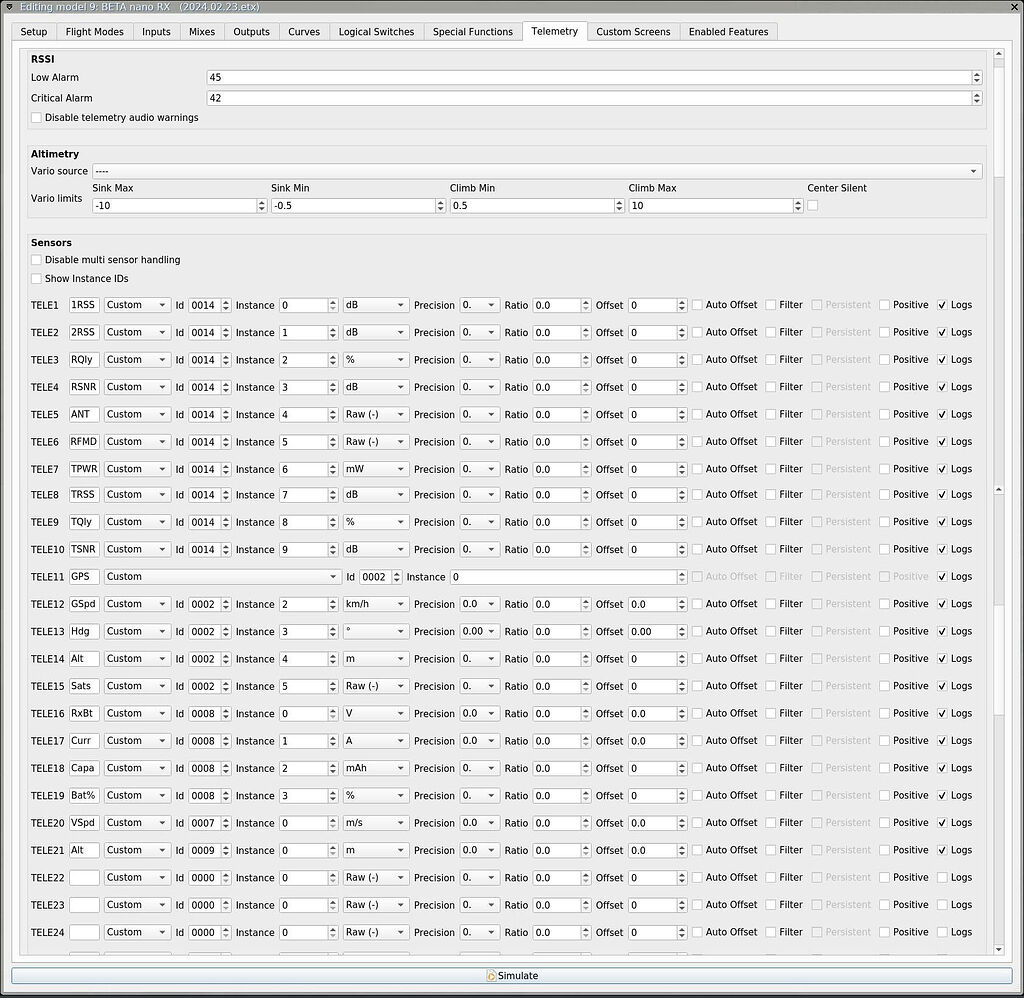 Telemetry values: Alt and VSpd missing, but insteasd I see Roll, Pitch ...