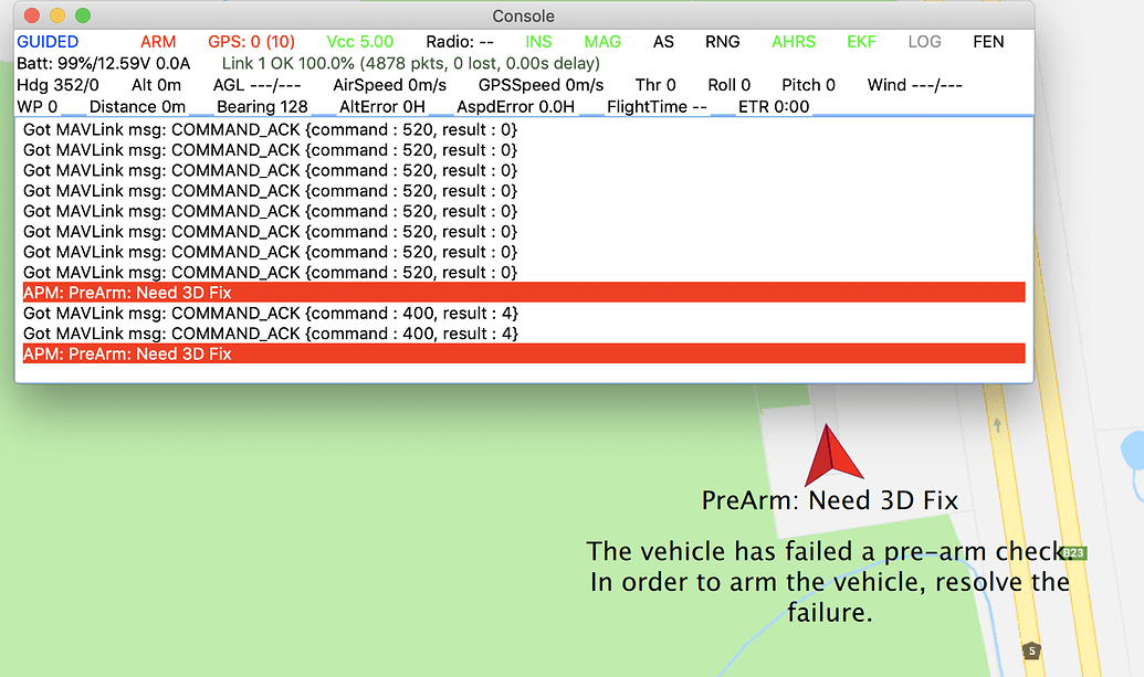 Warning and Critical Error when Arming and Disarming in QGroundControl