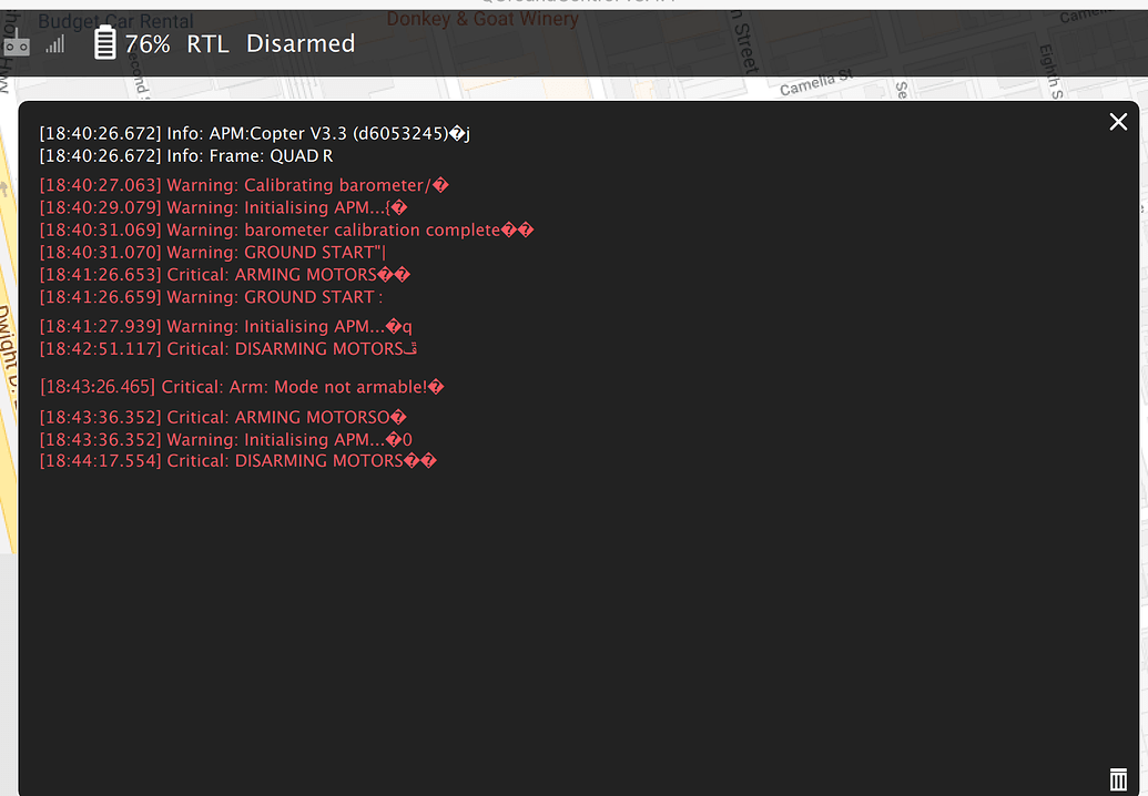 Warning and Critical Error when Arming and Disarming in QGroundControl