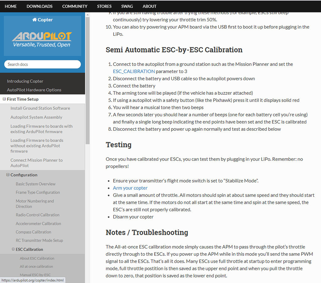 Conflicting ESC Calibration directions Copter 4.1 ArduPilot