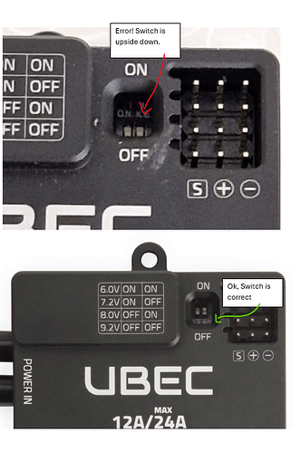 holybro ubec 12a dip switch error