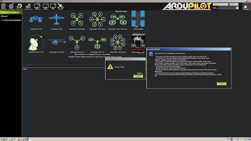 Pixhawk2.1 to MP connection failed Mission Planner ArduPilot