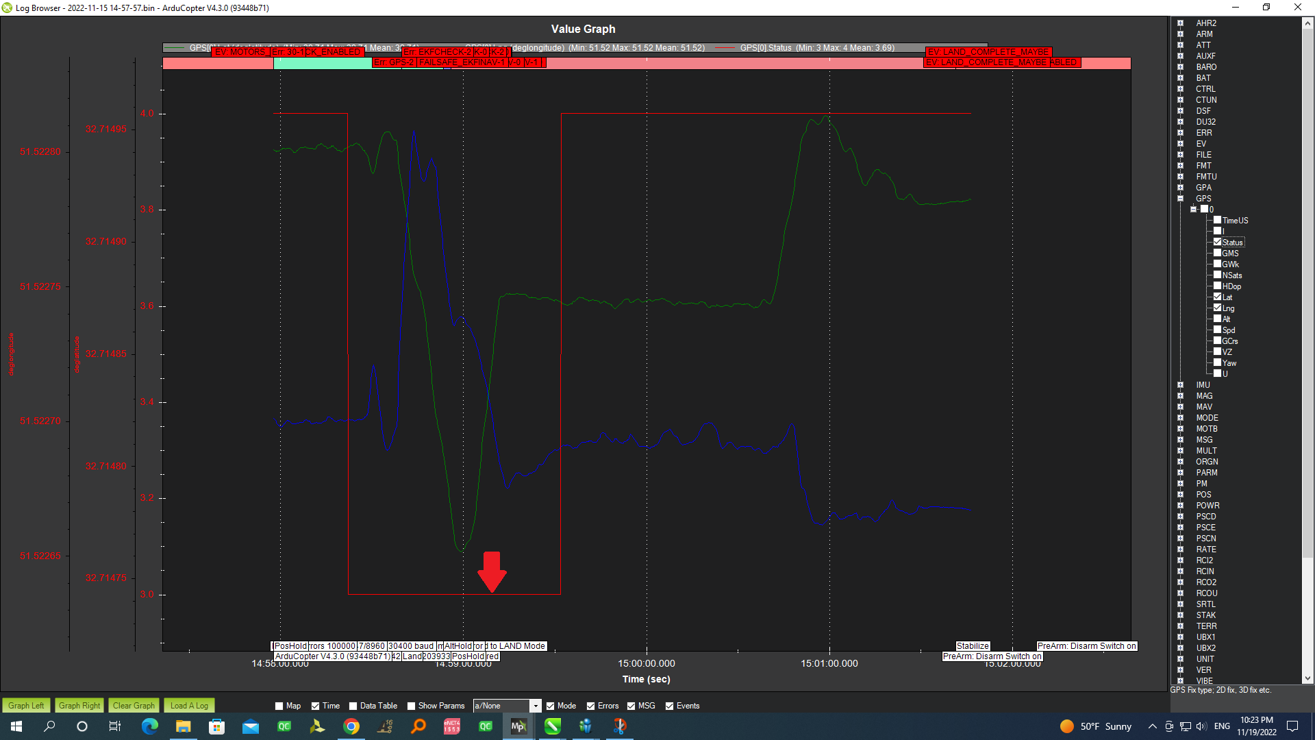 EKF variance error GPS lost and status goes from 4 to 1 multiple