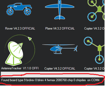 Firmware load options inside latest version of Mission Planner