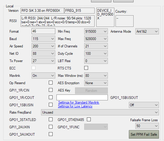 RFD900 updated settings
